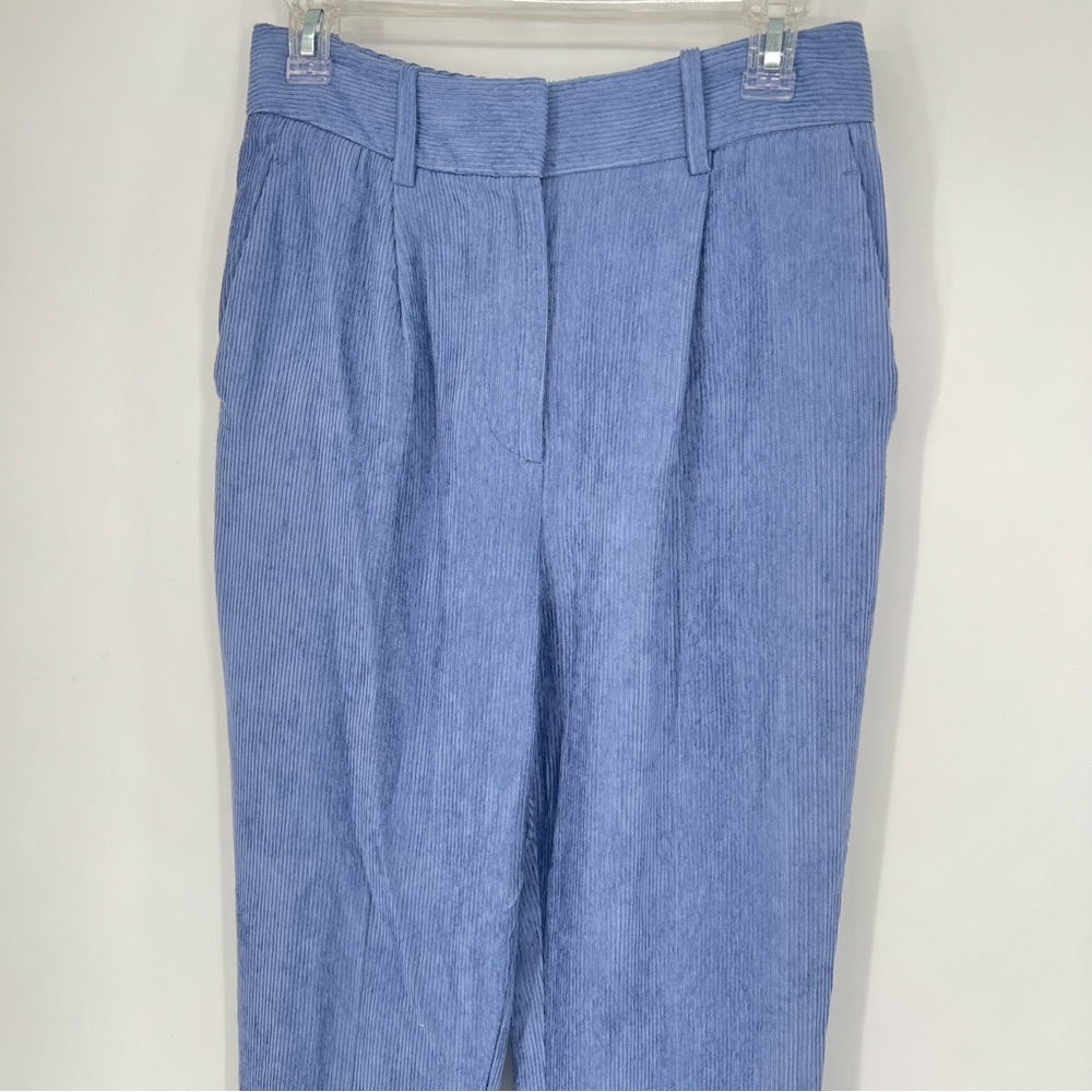 Reiss Thea Tapered Pleated Corduroy Blue Trousers Straight Leg Pants - Picture 2 of 14